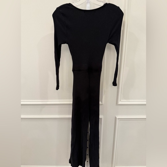 Free People Black Ribbed Tie-Front Jumpsuit - Picture 5 of 6